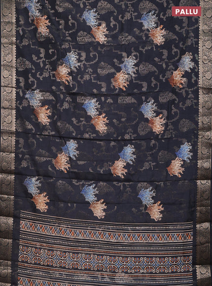 Semi dola saree black with floral prints & zari weaves and zari woven border