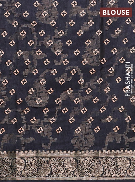 Semi dola saree black with floral prints & zari weaves and zari woven border