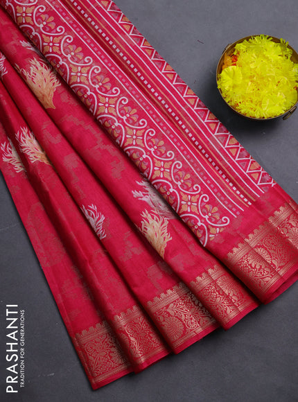 Semi dola saree pink with floral prints & zari weaves and zari woven border