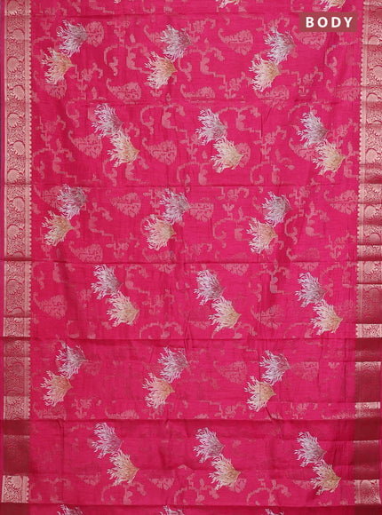 Semi dola saree pink with floral prints & zari weaves and zari woven border