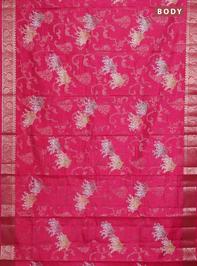 Semi dola saree pink with floral prints & zari weaves and zari woven border