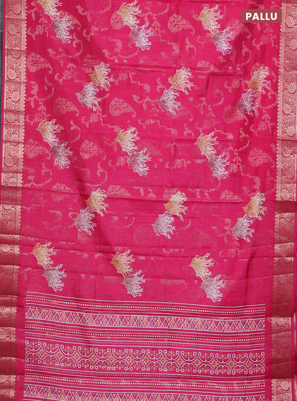 Semi dola saree pink with floral prints & zari weaves and zari woven border