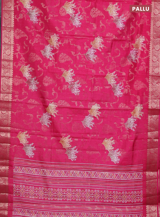 Semi dola saree pink with floral prints & zari weaves and zari woven border