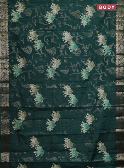 Semi dola saree green with floral prints & zari weaves and zari woven border