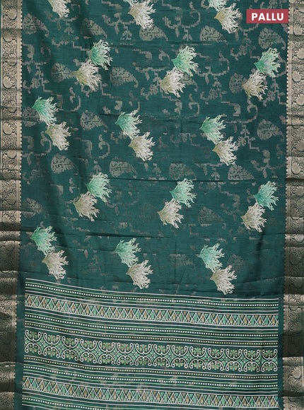 Semi dola saree green with floral prints & zari weaves and zari woven border