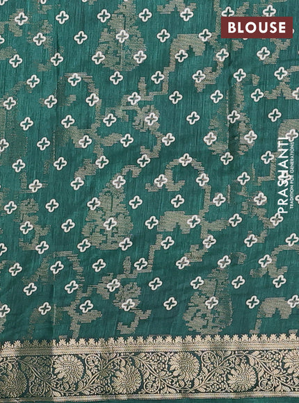 Semi dola saree green with floral prints & zari weaves and zari woven border