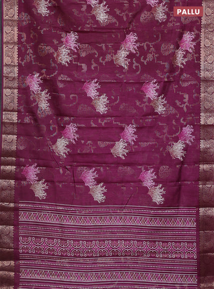 Semi dola saree wine shade with floral prints & zari weaves and zari woven border