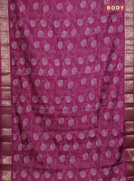 Semi dola saree wine shade with floral prints & self emboss and zari woven border