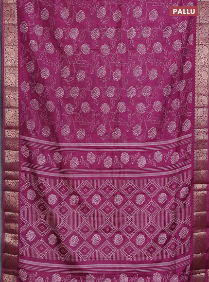 Semi dola saree wine shade with floral prints & self emboss and zari woven border