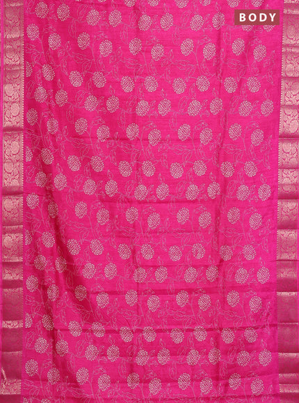 Semi dola saree pink with floral prints & self emboss and zari woven border