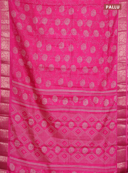 Semi dola saree pink with floral prints & self emboss and zari woven border