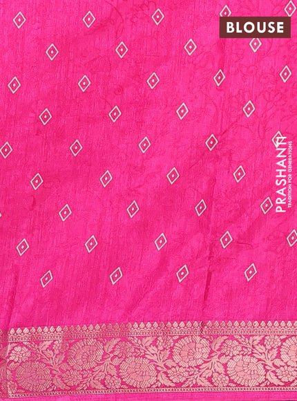 Semi dola saree pink with floral prints & self emboss and zari woven border