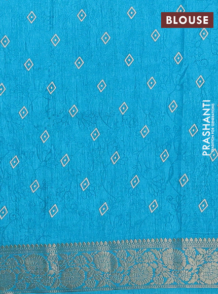 Semi dola saree cs blue with floral prints & self emboss and zari woven border