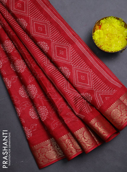 Semi dola saree maroon with floral prints & self emboss and zari woven border