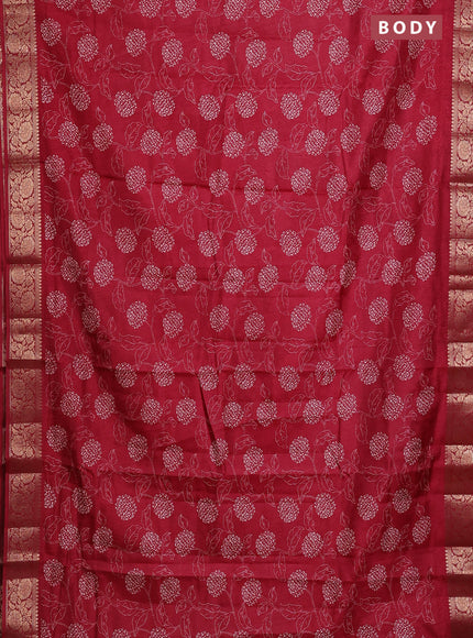 Semi dola saree maroon with floral prints & self emboss and zari woven border
