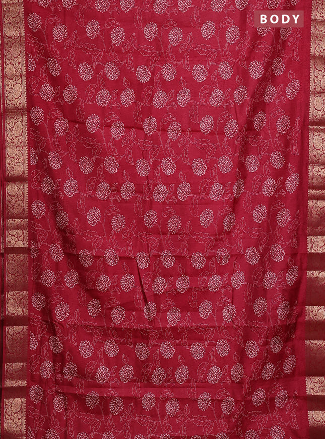 Semi dola saree maroon with floral prints & self emboss and zari woven border