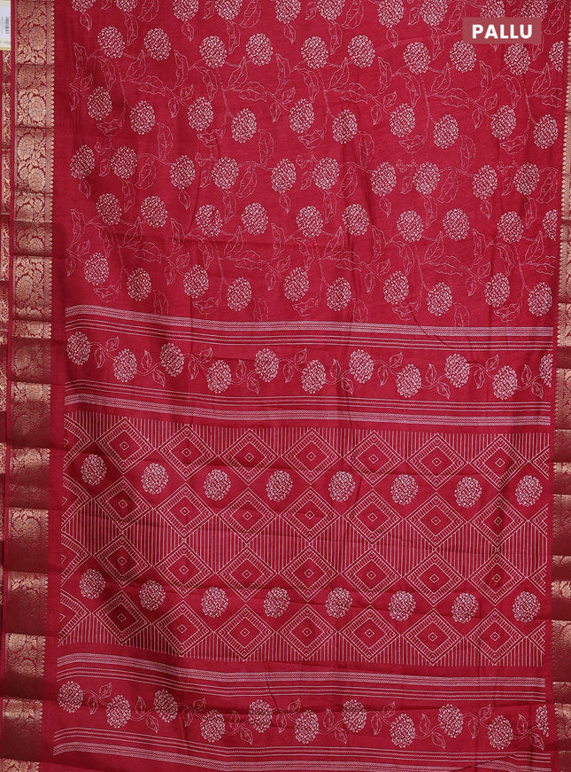 Semi dola saree maroon with floral prints & self emboss and zari woven border
