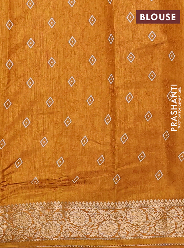 Semi dola saree mustard yellow with floral prints & self emboss and zari woven border