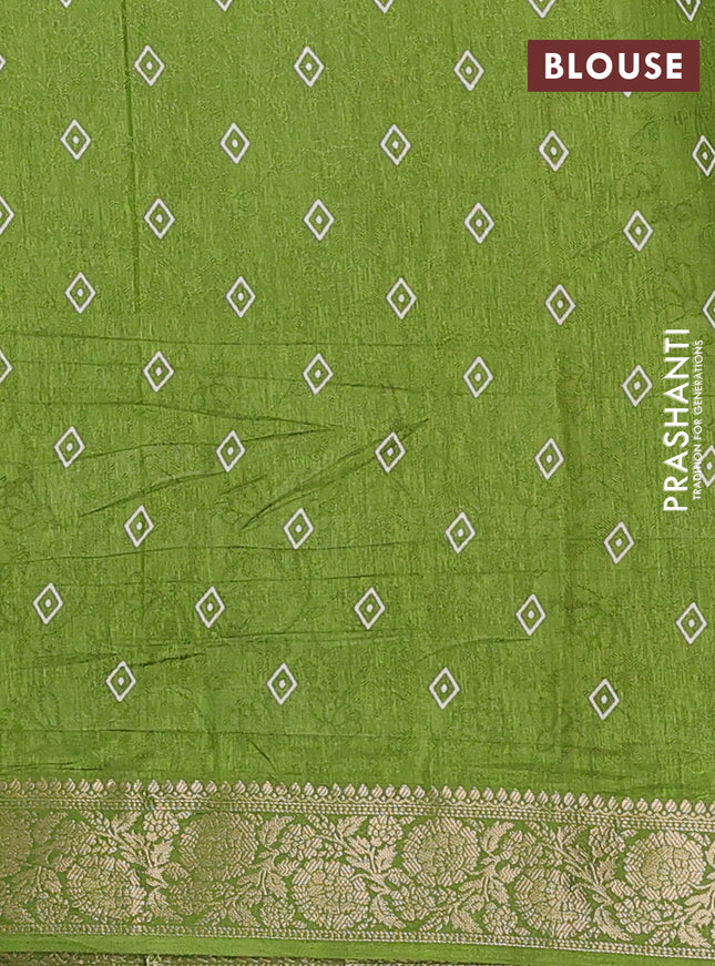 Semi dola saree mehendi green with floral prints & self emboss and zari woven border