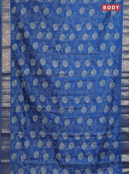 Semi dola saree cs blue with floral prints & self emboss and zari woven border