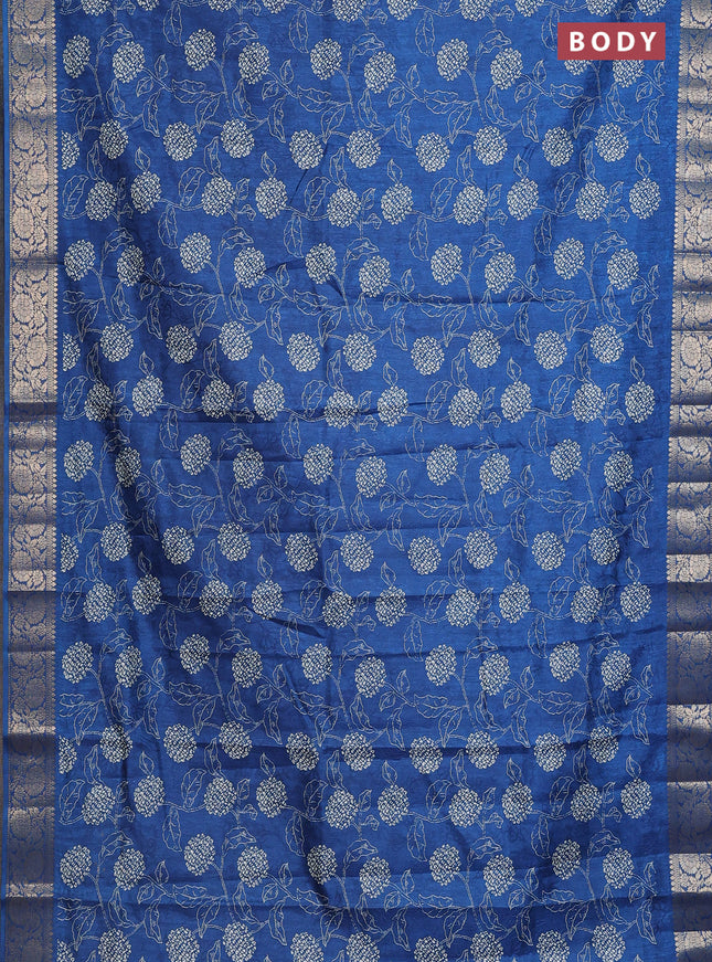 Semi dola saree cs blue with floral prints & self emboss and zari woven border