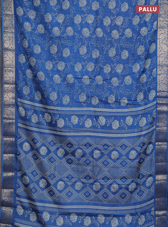 Semi dola saree cs blue with floral prints & self emboss and zari woven border