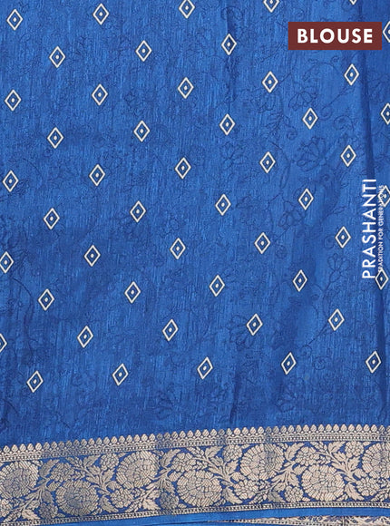 Semi dola saree cs blue with floral prints & self emboss and zari woven border