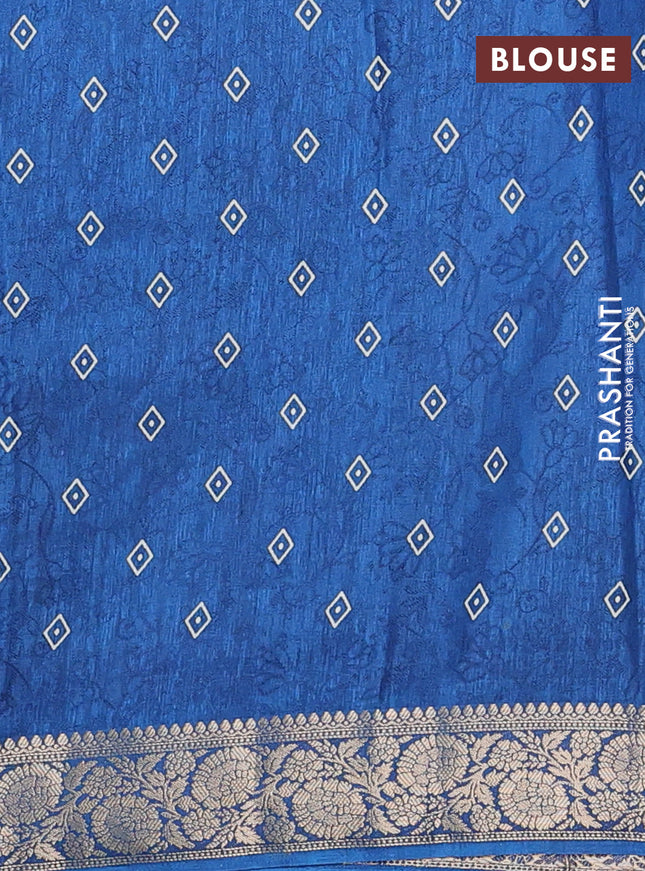 Semi dola saree cs blue with floral prints & self emboss and zari woven border