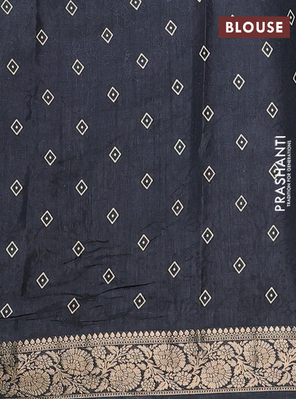 Semi dola saree black with floral prints & self emboss and zari woven border