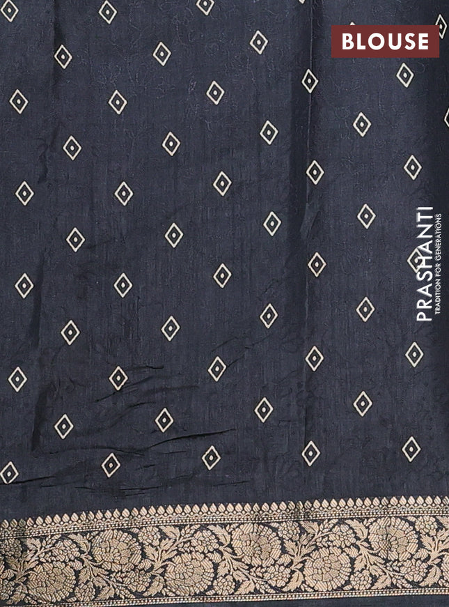 Semi dola saree black with floral prints & self emboss and zari woven border