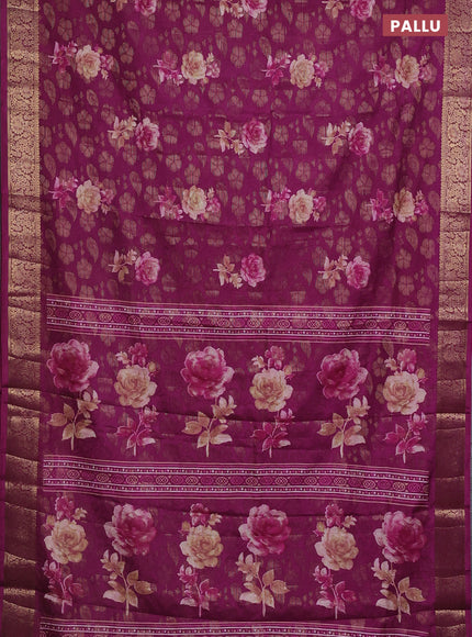 Semi dola saree purple with floral prints & zari weaves and zari woven border