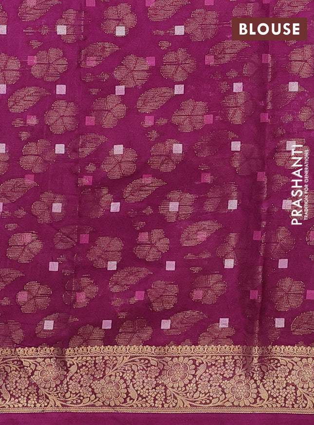 Semi dola saree purple with floral prints & zari weaves and zari woven border