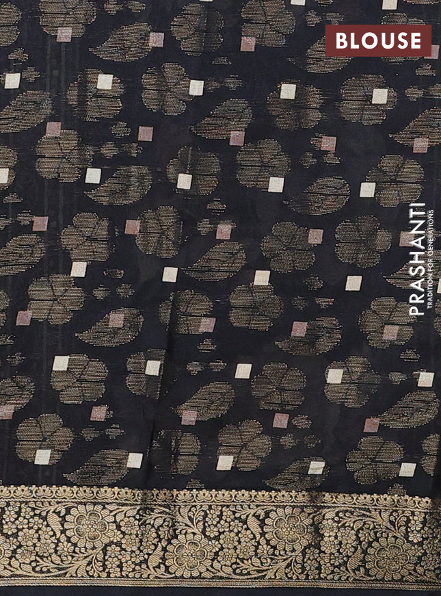Semi dola saree black with floral prints & zari weaves and zari woven border