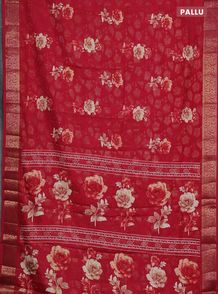 Semi dola saree maroon with floral prints & zari weaves and zari woven border