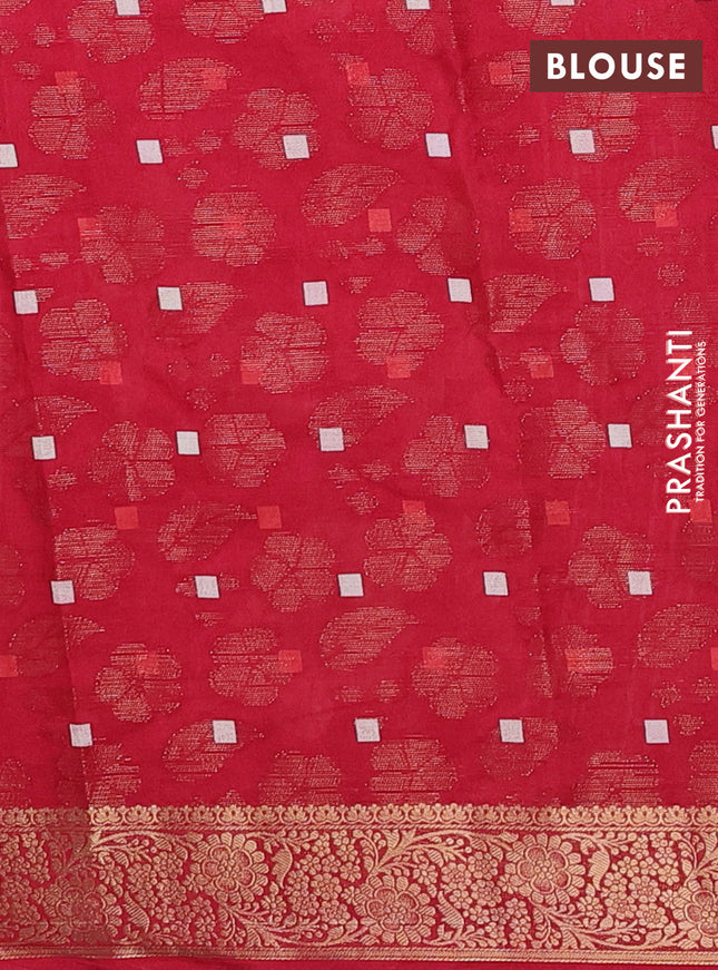 Semi dola saree maroon with floral prints & zari weaves and zari woven border