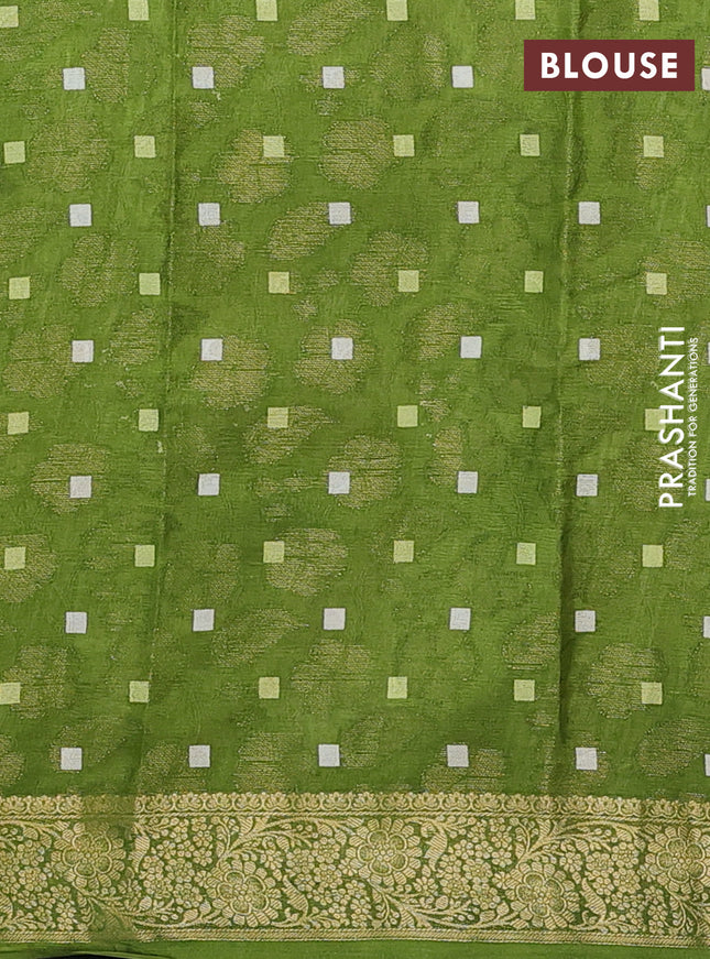 Semi dola saree green with floral prints & zari weaves and zari woven border