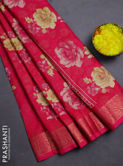 Semi dola saree pink with floral prints & zari weaves and zari woven border