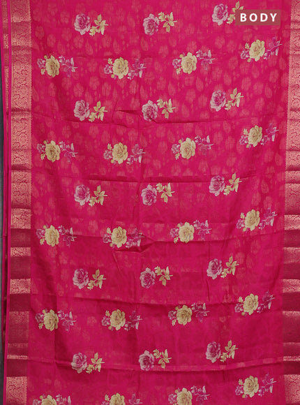 Semi dola saree pink with floral prints & zari weaves and zari woven border