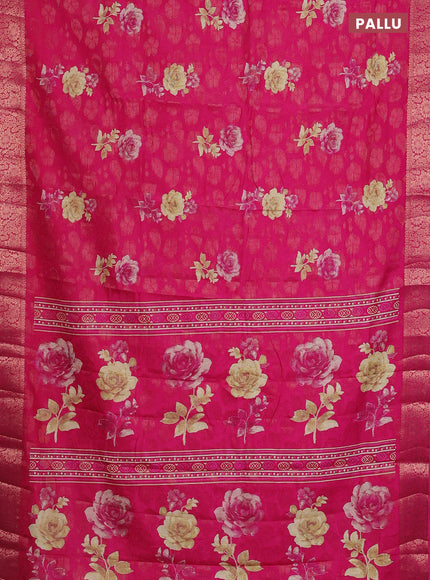 Semi dola saree pink with floral prints & zari weaves and zari woven border