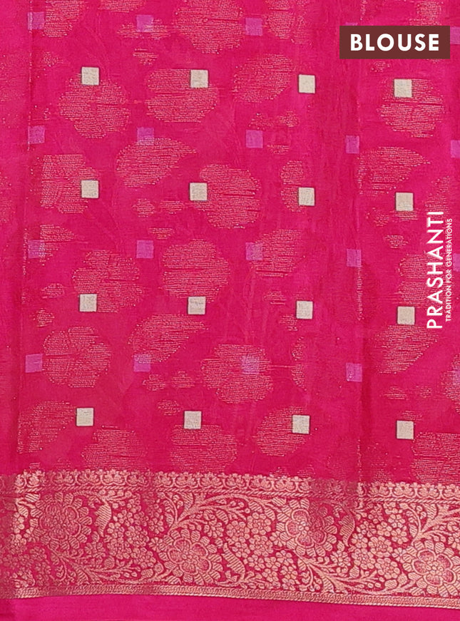 Semi dola saree pink with floral prints & zari weaves and zari woven border