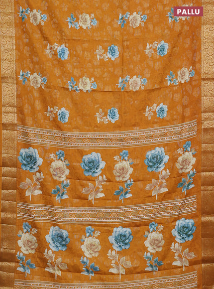 Semi dola saree mustard yellow with floral prints & zari weaves and zari woven border