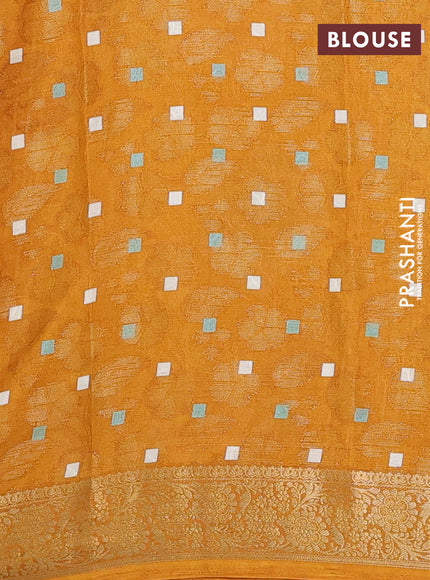 Semi dola saree mustard yellow with floral prints & zari weaves and zari woven border