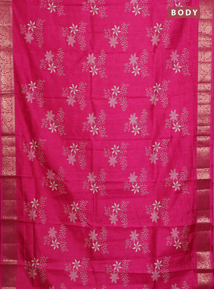 Semi dola saree pink with floral prints & self emboss and zari woven border