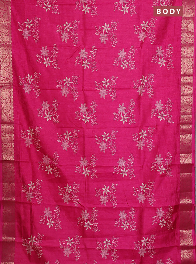 Semi dola saree pink with floral prints & self emboss and zari woven border