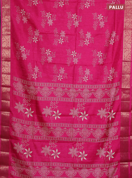 Semi dola saree pink with floral prints & self emboss and zari woven border