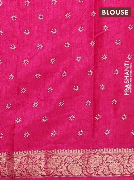 Semi dola saree pink with floral prints & self emboss and zari woven border