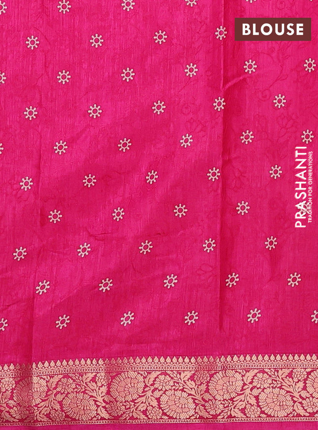 Semi dola saree pink with floral prints & self emboss and zari woven border