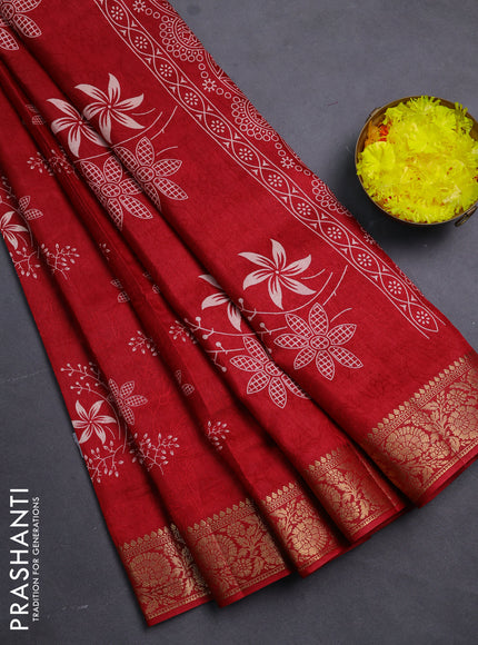Semi dola saree maroon with floral prints & self emboss and zari woven border