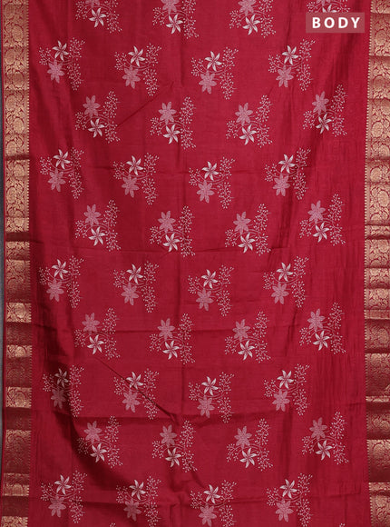 Semi dola saree maroon with floral prints & self emboss and zari woven border