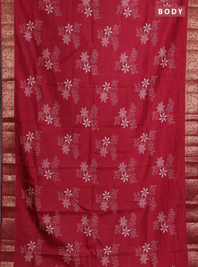 Semi dola saree maroon with floral prints & self emboss and zari woven border